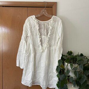 Shein white eyelet v-back babydoll dress